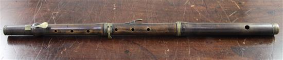 An early 19th century brass mounted concert flute, 23.75in.